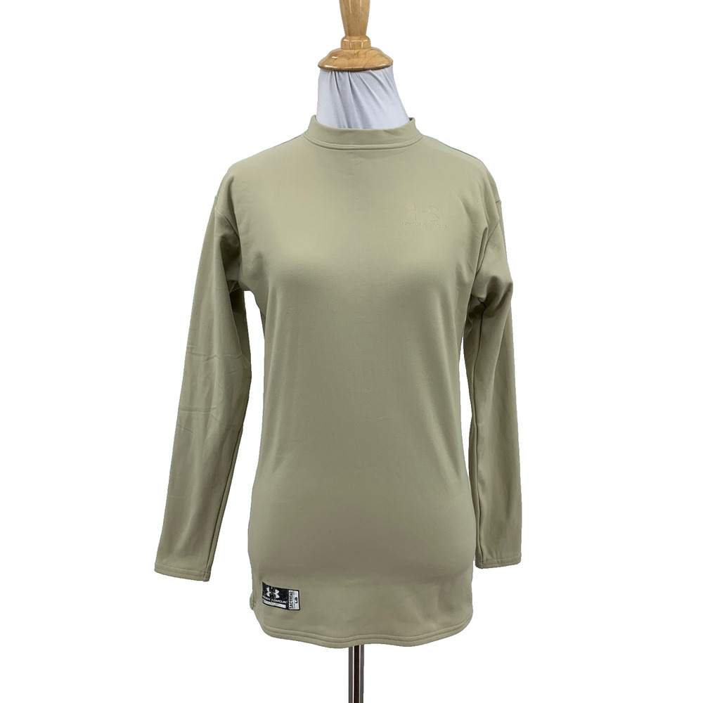 Under Armour Top Womens L Large Beige Tactical ColdGear Mock Long Sleeve Shirt